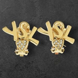 Yves Saint Laurent Vintage YSL Gold Plated Rhinestone Heart Earrings